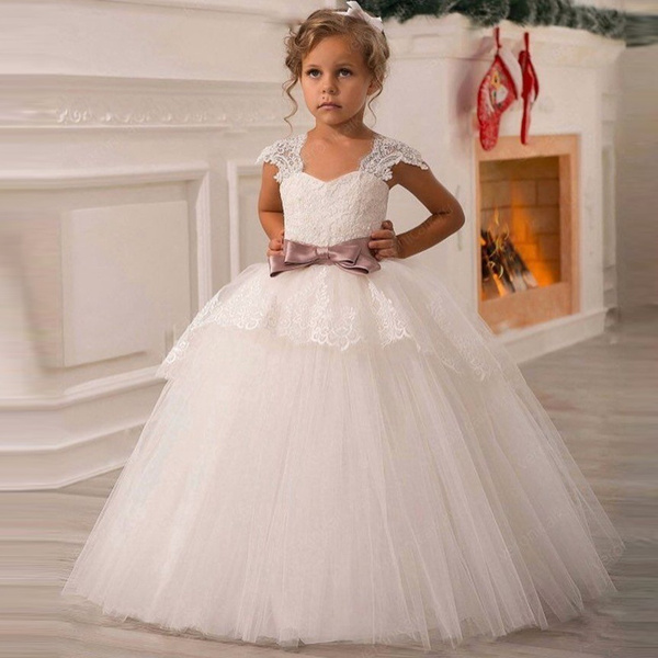 Christmas Party Kids Princess Tulle Long Dress Formal Flower Girls Wedding  Gown | eBay